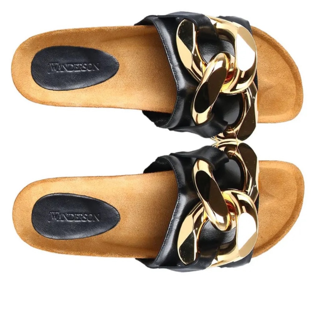 Black and Gold Women's Slide Sandals